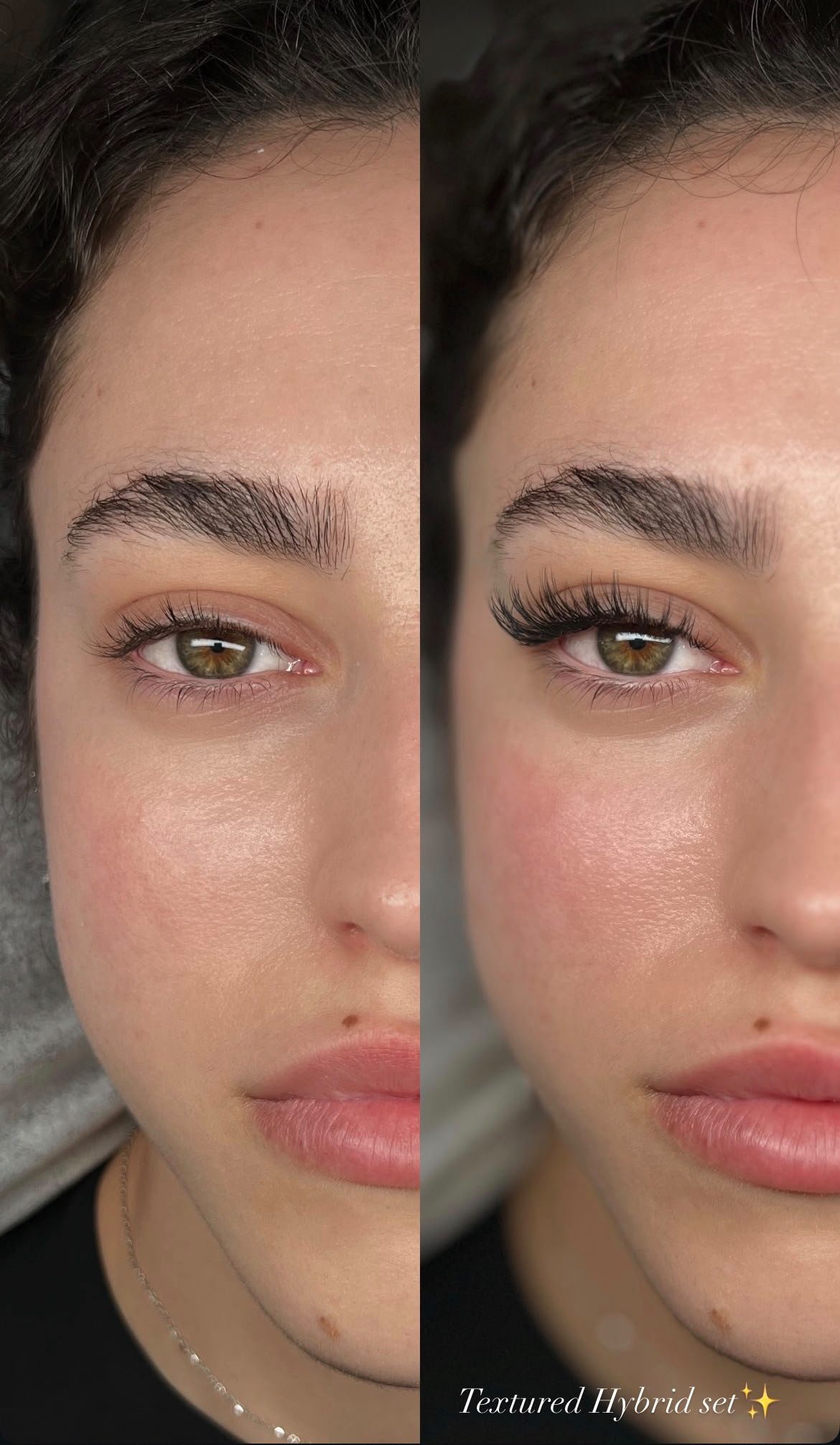 Before and after Textured Hybrid treatment at Lash With Us