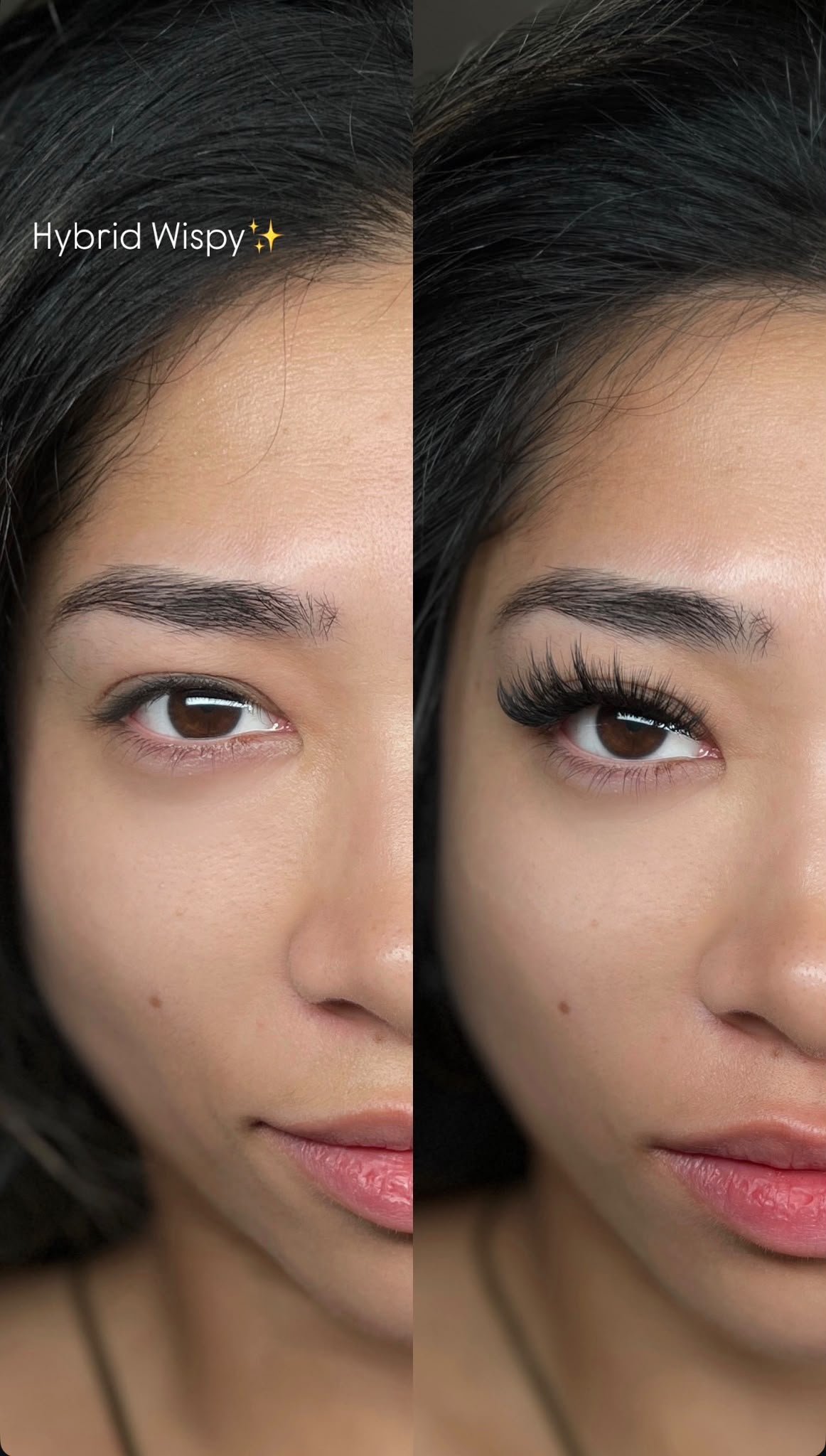 Before and after Hybrid Wispy treatment at Lash With Us