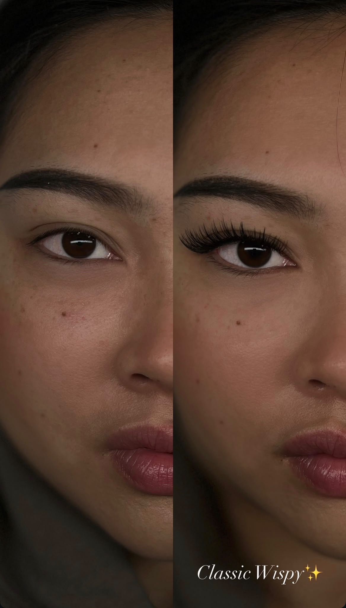 Before and after Classic Wispy treatment at Lash With Us
