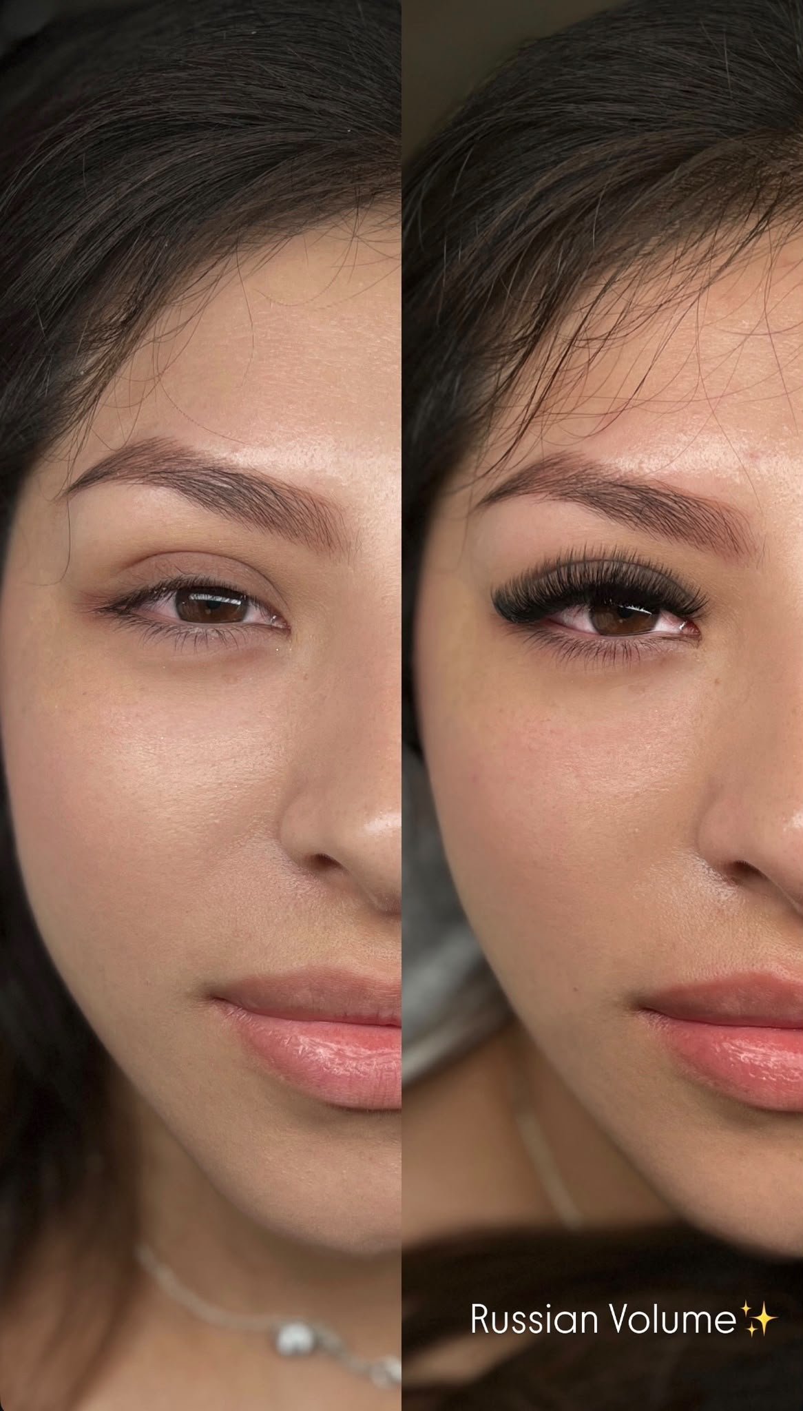 Before and after Russian Volume treatment at Lash With Us