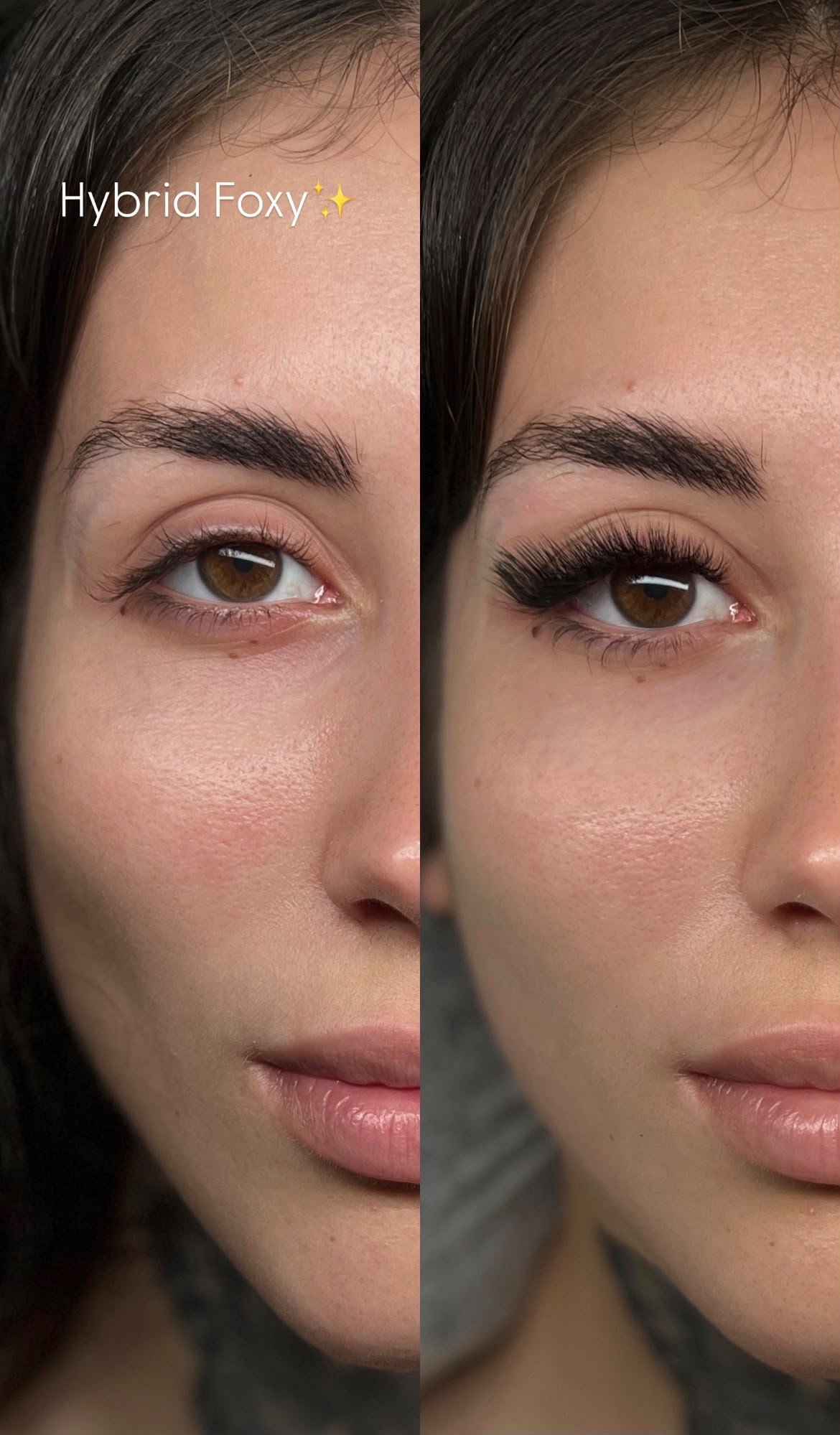 Before and after Hybrid Foxy treatment at Lash With Us